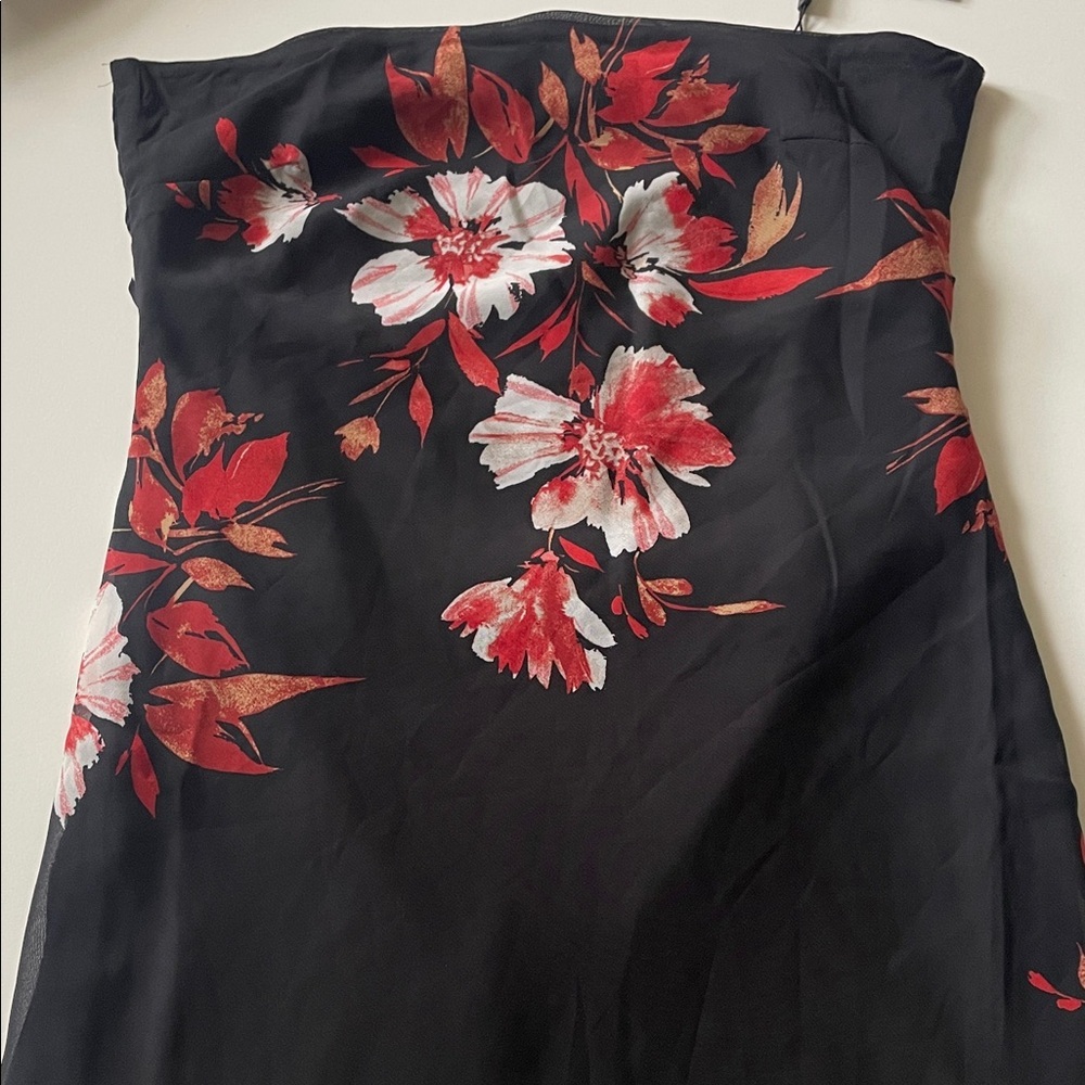 JLUXLABEL NWT SMALL Black Strapless Dress with Red and White Floral Design